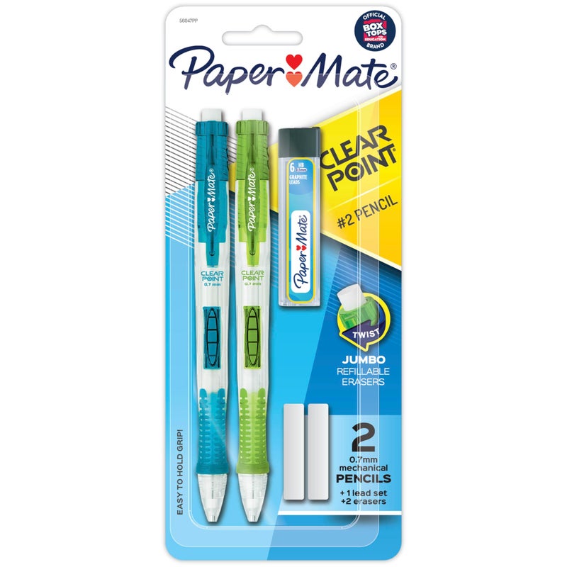Paper Mate Clearpoint Mechanical Pencils, 0.7mm HB #2 Pencil Lead, Includes 2 Pencils, 1 Lead Refill, 2 Erasers - Back to School, Study Supplies, College, Note-Taking - Image 1